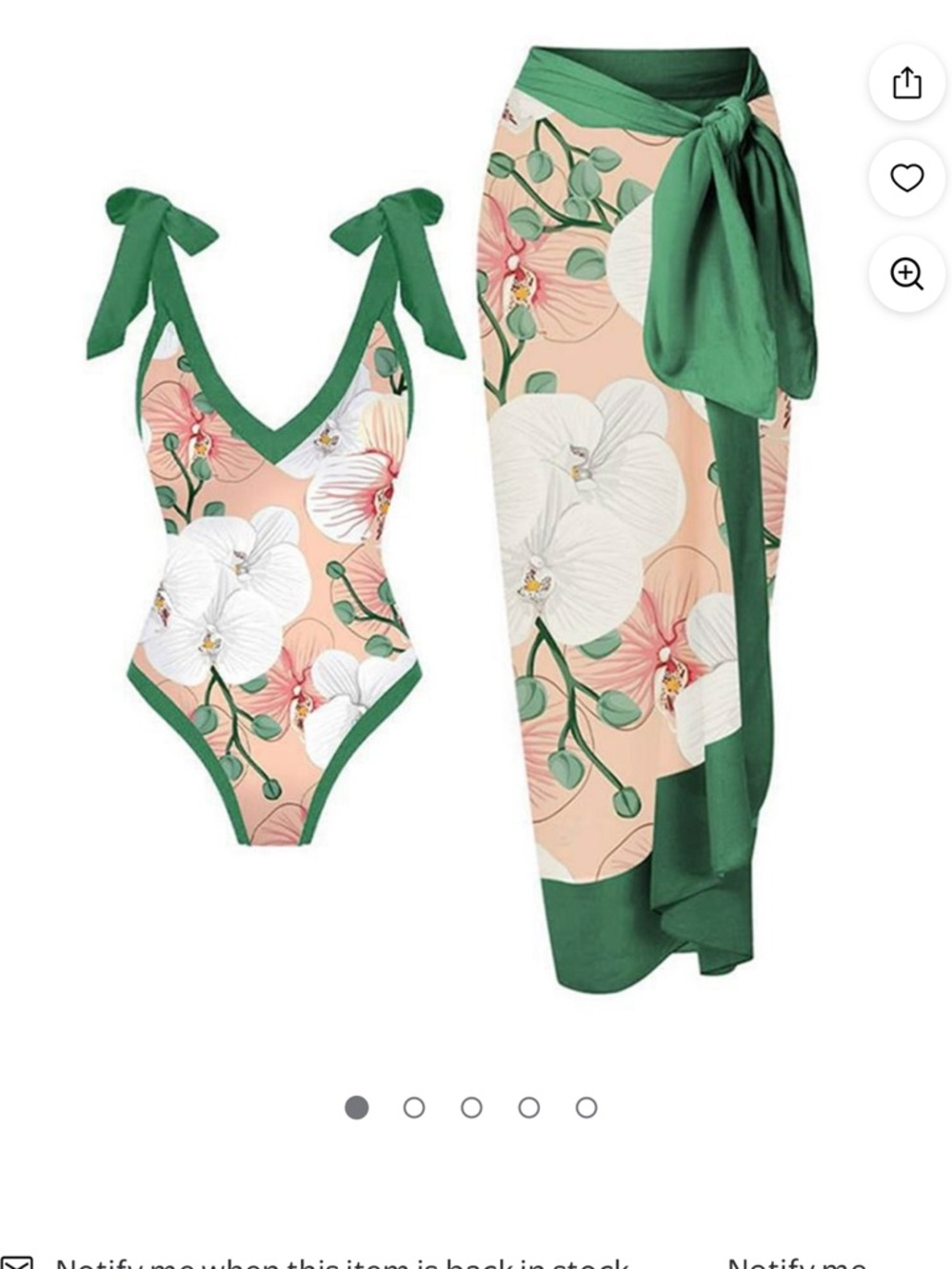 Green Trim Peach Floral Kids One-Piece Swimsuit with Sarong